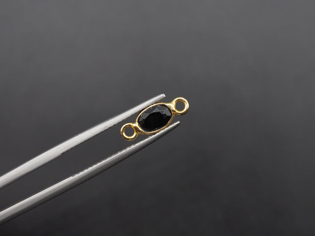 Black Onyx 18K Gold Filled Bezel 6x4mm ,Double Connector, Onyx Charm