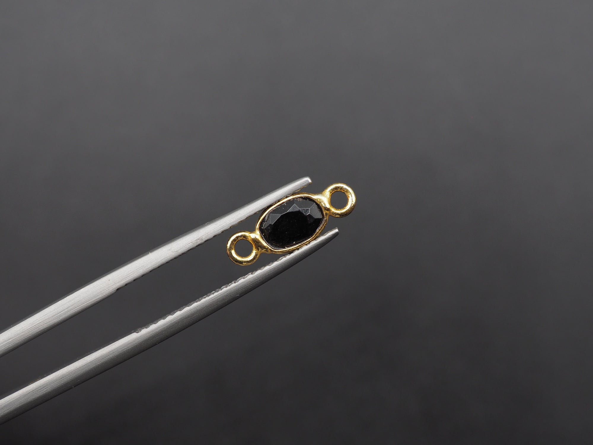 Black Onyx 18K Gold Filled Bezel 6x4mm ,Double Connector, Onyx Charm
