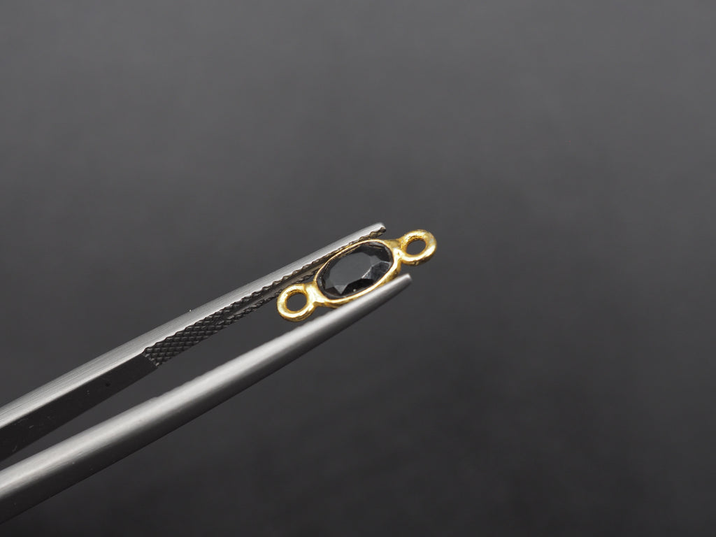 Black Onyx 18K Gold Filled Bezel 6x4mm ,Double Connector, Onyx Charm