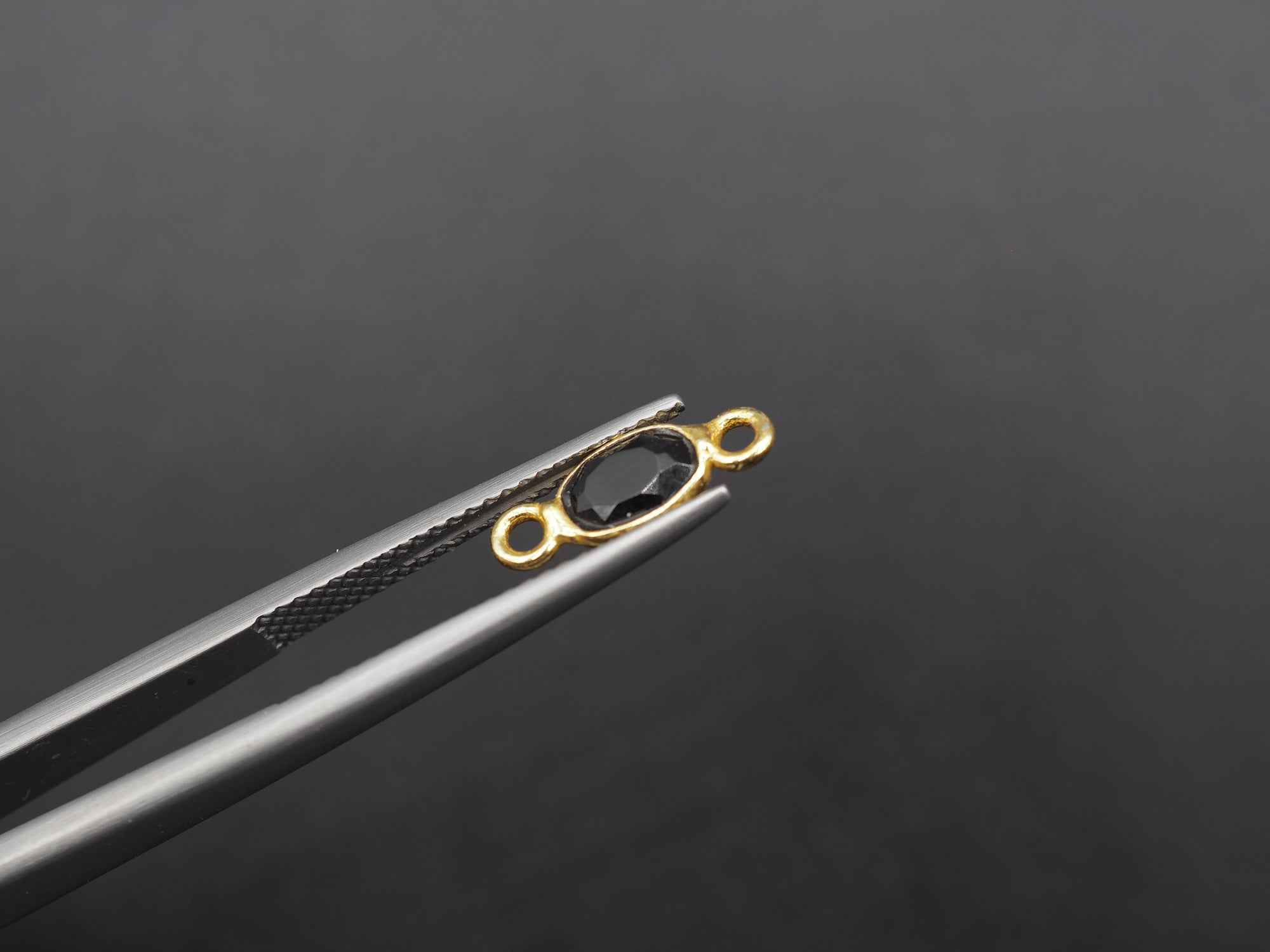 Black Onyx 18K Gold Filled Bezel 6x4mm ,Double Connector, Onyx Charm