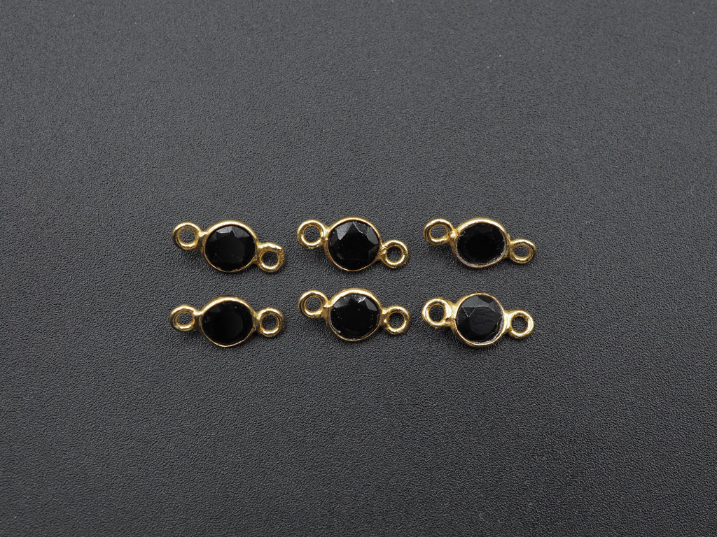 Black Onyx 18K Gold Filled Bezel 6 mm, Double Connector, Onyx Charm