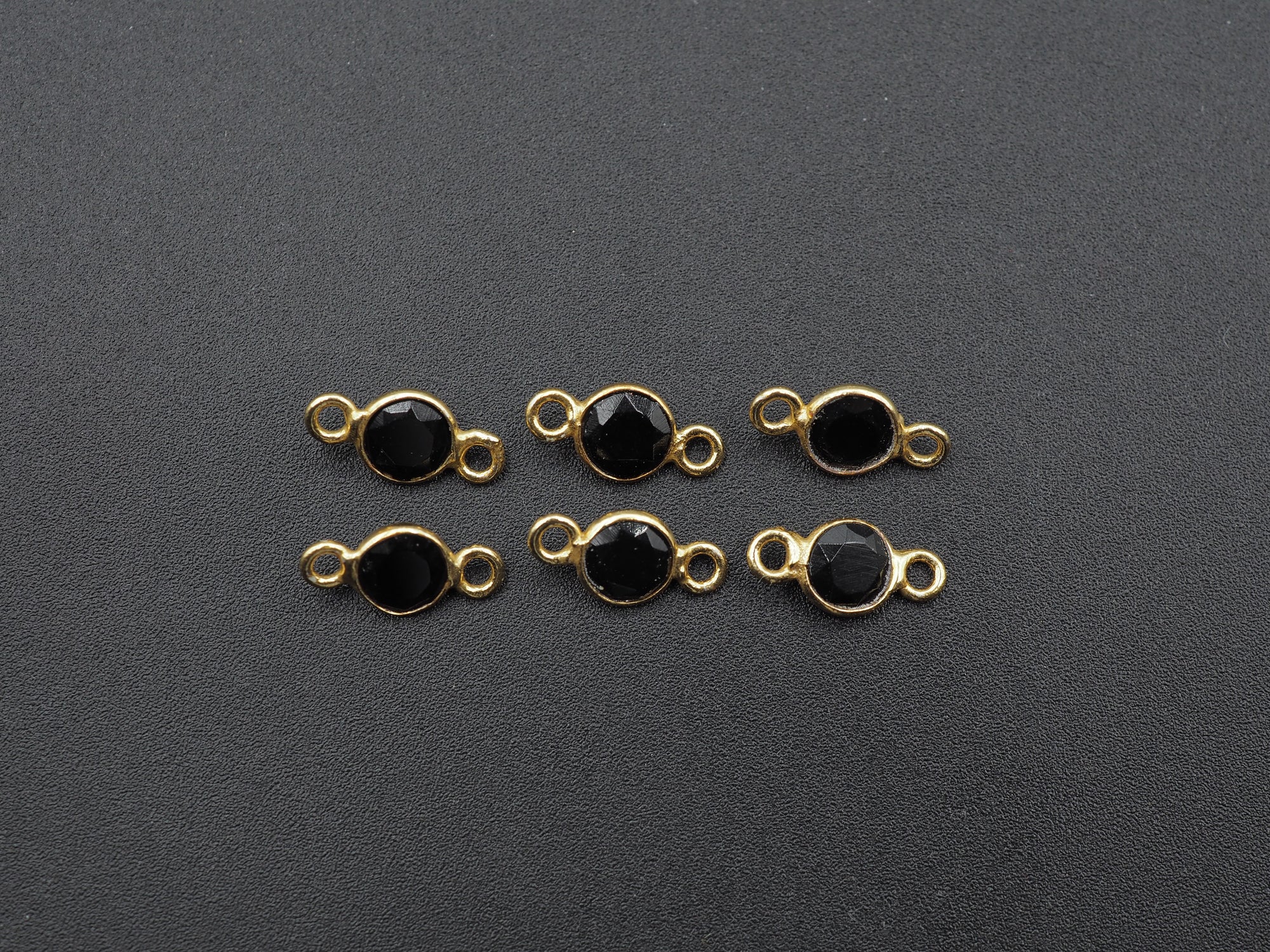 Black Onyx 18K Gold Filled Bezel 6 mm, Double Connector, Onyx Charm