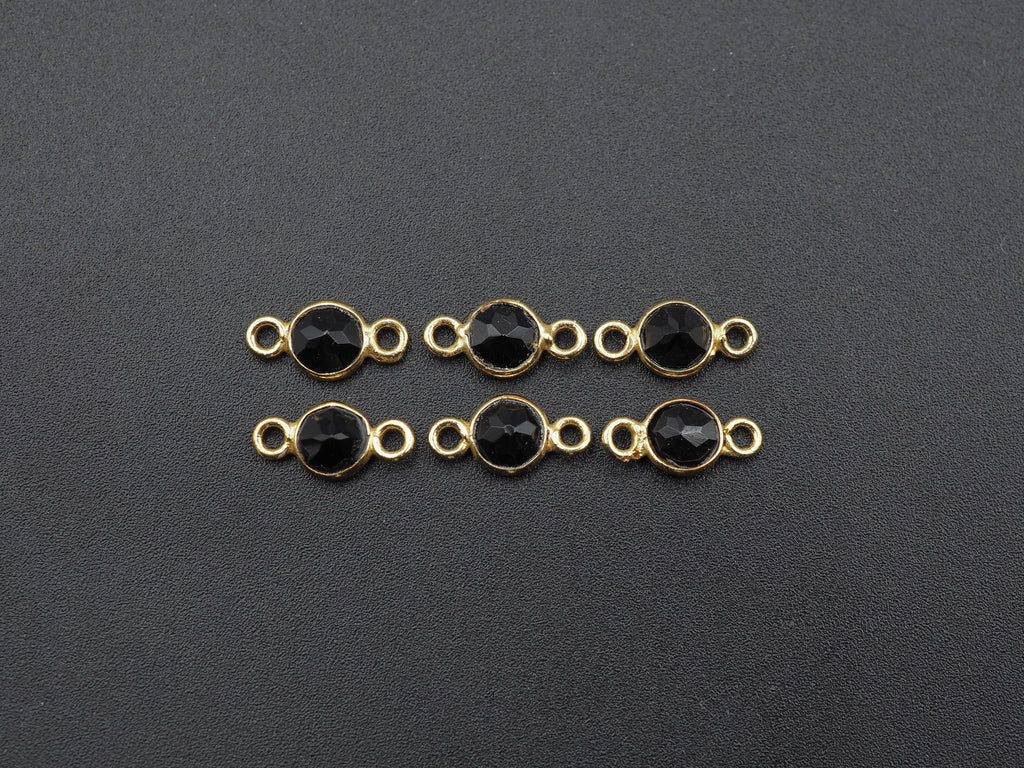 Black Onyx 18K Gold Filled Bezel 6 mm, Double Connector, Onyx Charm