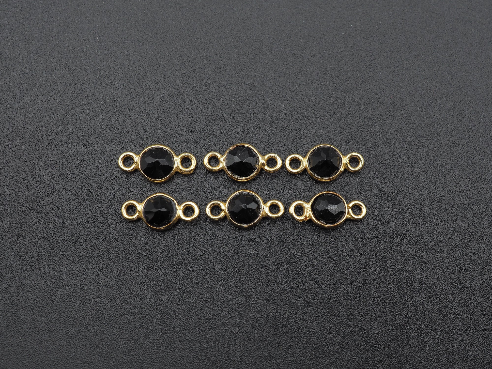 Black Onyx 18K Gold Filled Bezel 6 mm, Double Connector, Onyx Charm