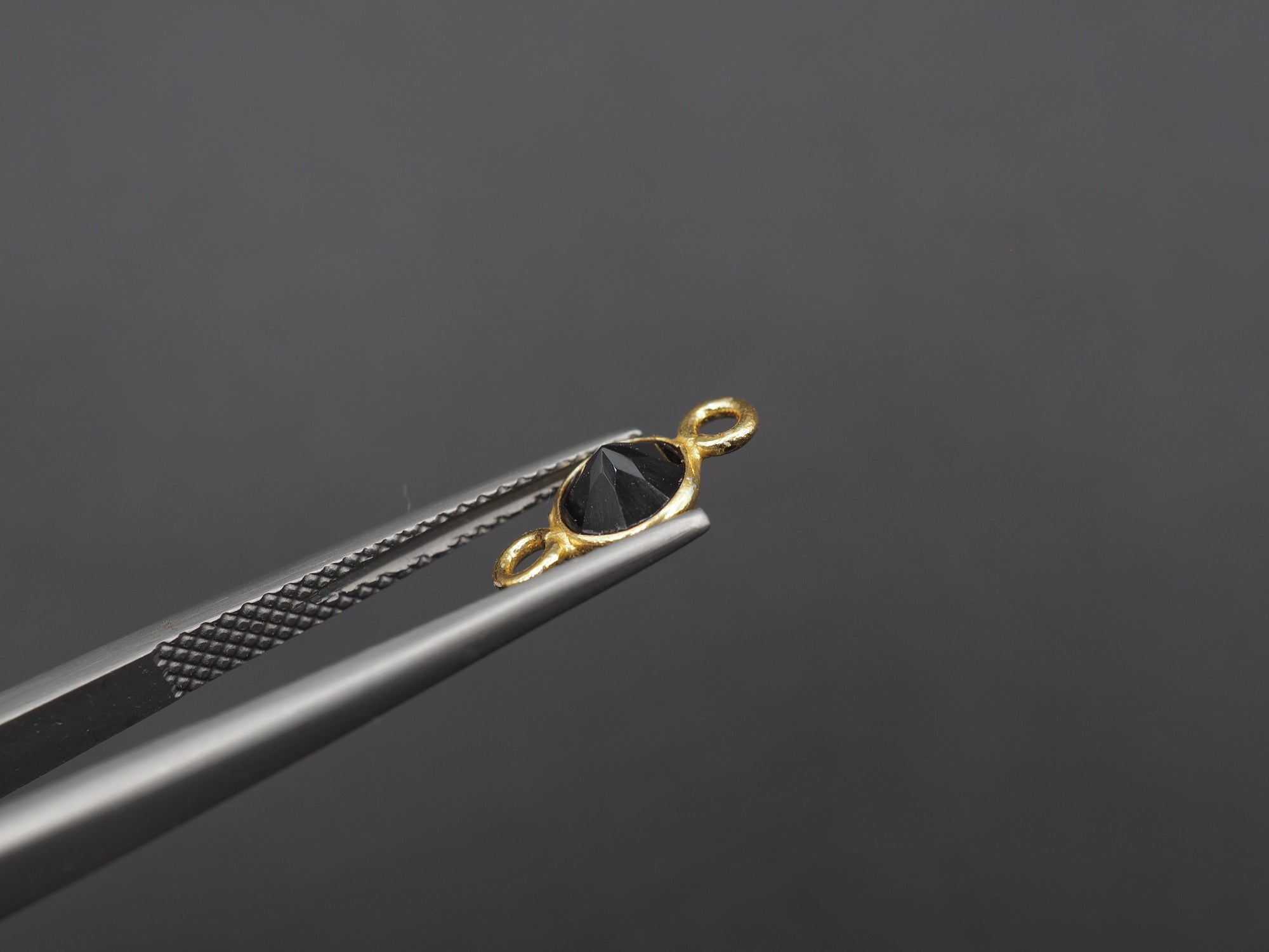 Black Onyx 18K Gold Filled Bezel 6 mm, Double Connector, Onyx Charm