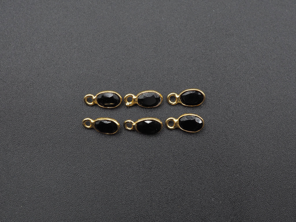 Black Onyx 18K Gold Filled Bezel 6x4 mm, Single Connector, Onyx Charm