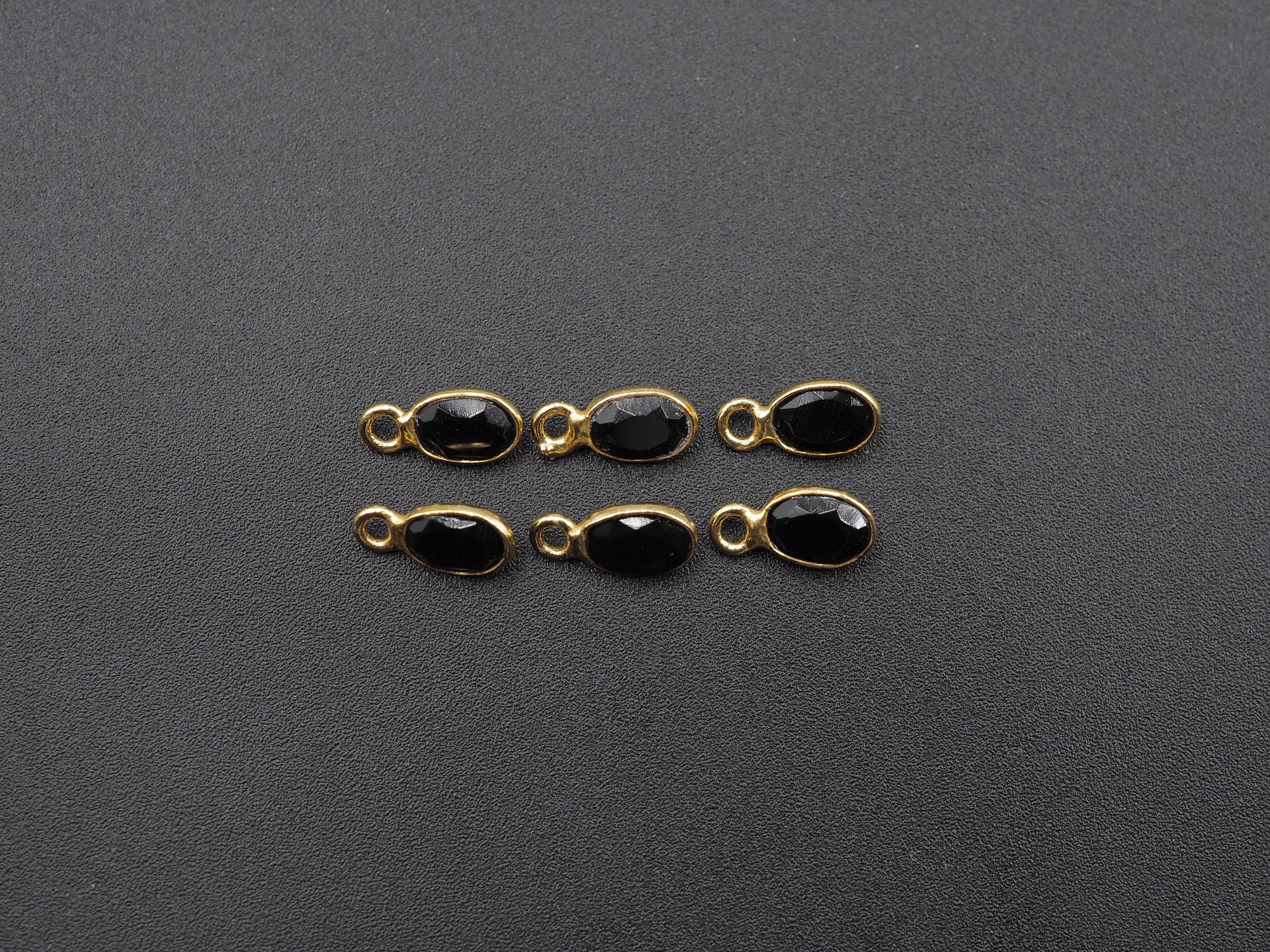 Black Onyx 18K Gold Filled Bezel 6x4 mm, Single Connector, Onyx Charm