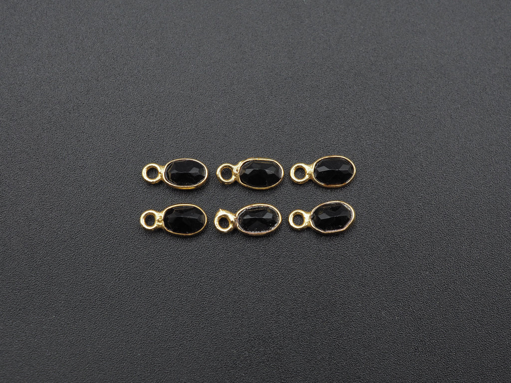 Black Onyx 18K Gold Filled Bezel 6x4 mm, Single Connector, Onyx Charm