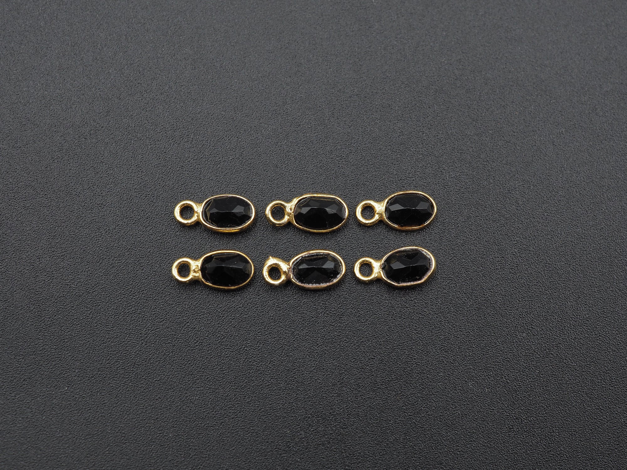Black Onyx 18K Gold Filled Bezel 6x4 mm, Single Connector, Onyx Charm