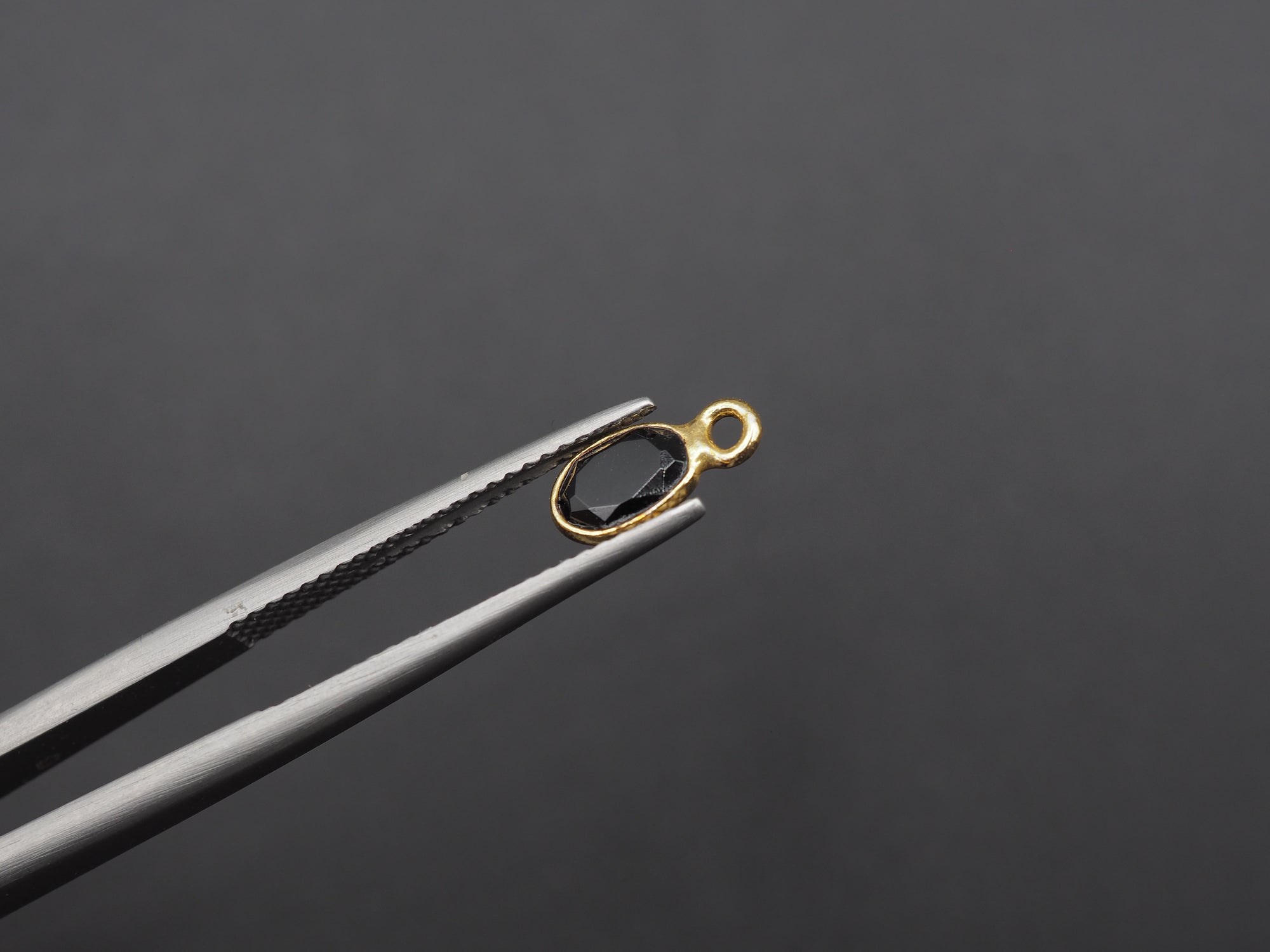 Black Onyx 18K Gold Filled Bezel 6x4 mm, Single Connector, Onyx Charm