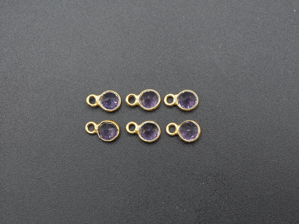 Amethyst 18K Gold Filled Bezel 5 mm, Single Connector, Amethyst Charm