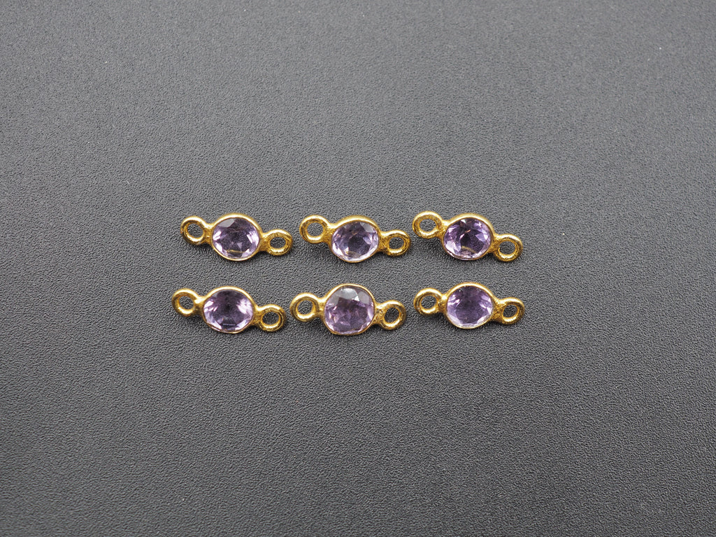 Amethyst 18K Gold Filled Bezel 5 mm, Double Connector, Amethyst Charm