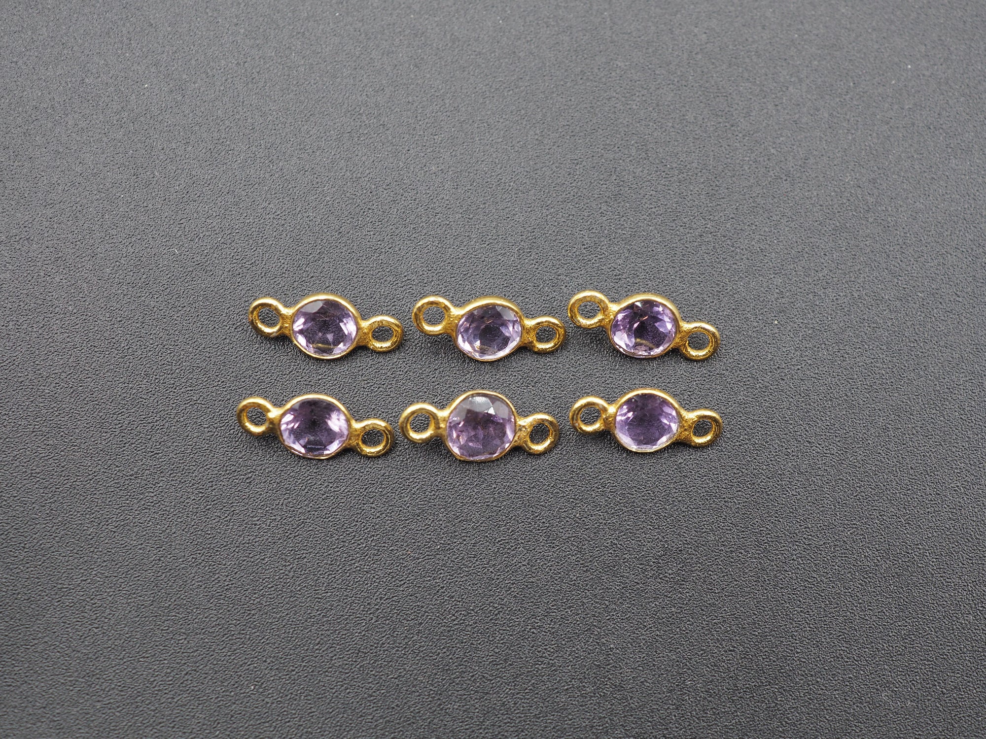 Amethyst 18K Gold Filled Bezel 5 mm, Double Connector, Amethyst Charm