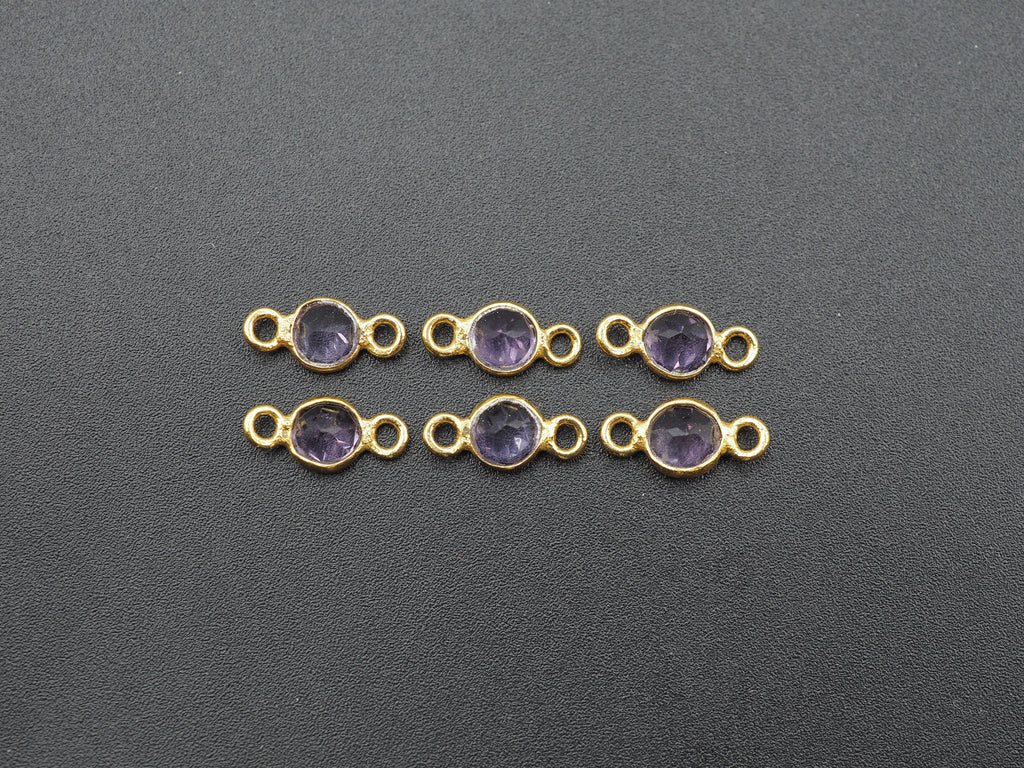 Amethyst 18K Gold Filled Bezel 5 mm, Double Connector, Amethyst Charm