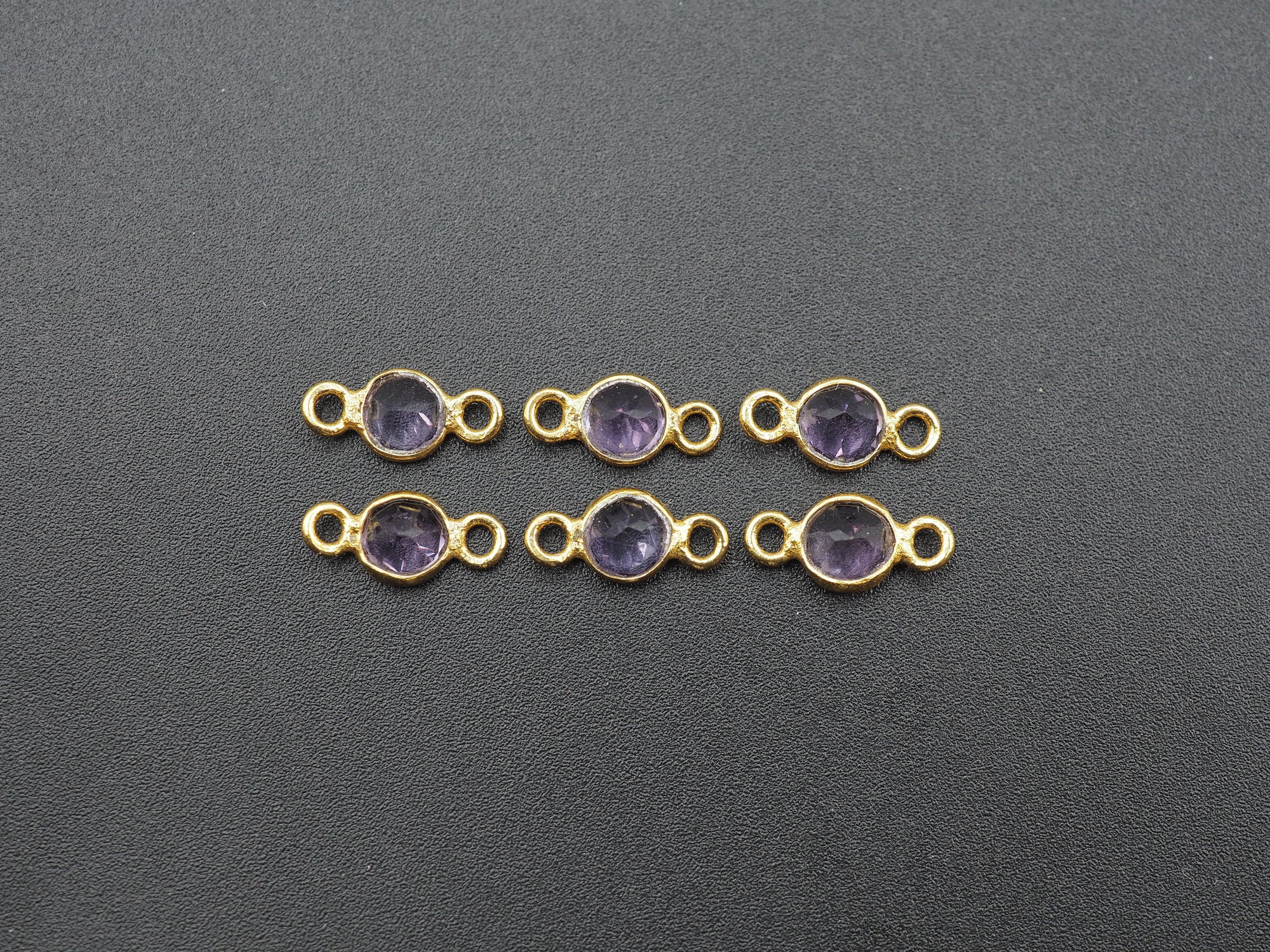 Amethyst 18K Gold Filled Bezel 5 mm, Double Connector, Amethyst Charm