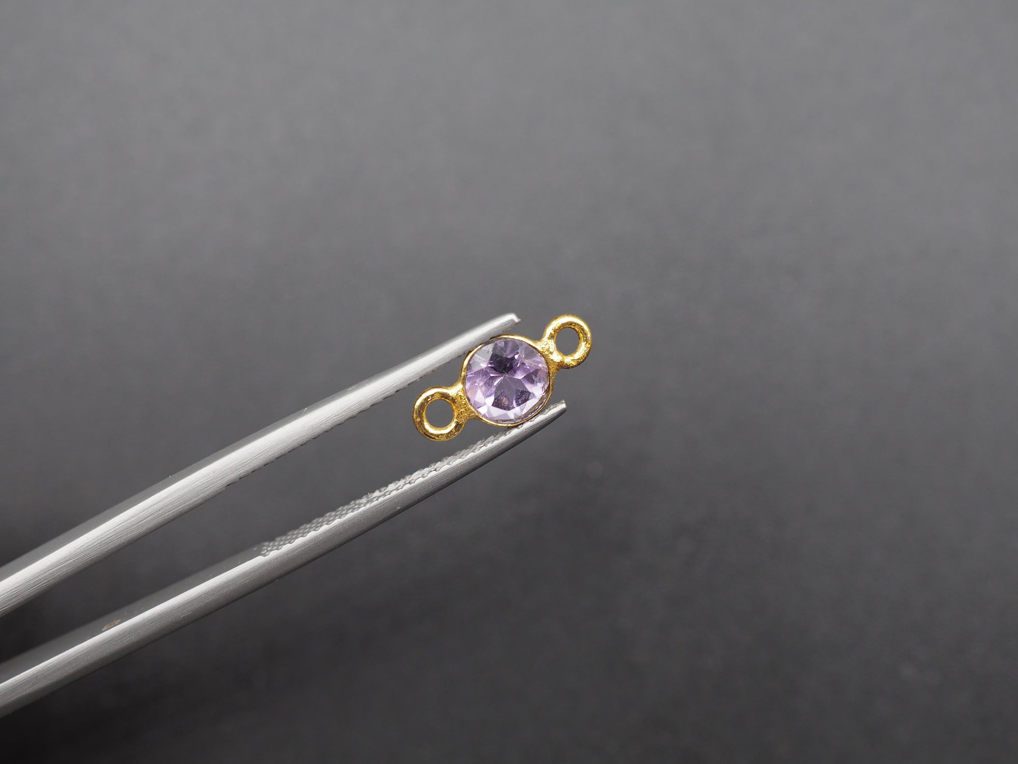 Amethyst 18K Gold Filled Bezel 5 mm, Double Connector, Amethyst Charm
