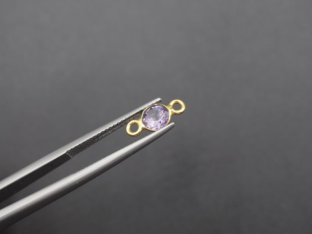 Amethyst 18K Gold Filled Bezel 5 mm, Double Connector, Amethyst Charm