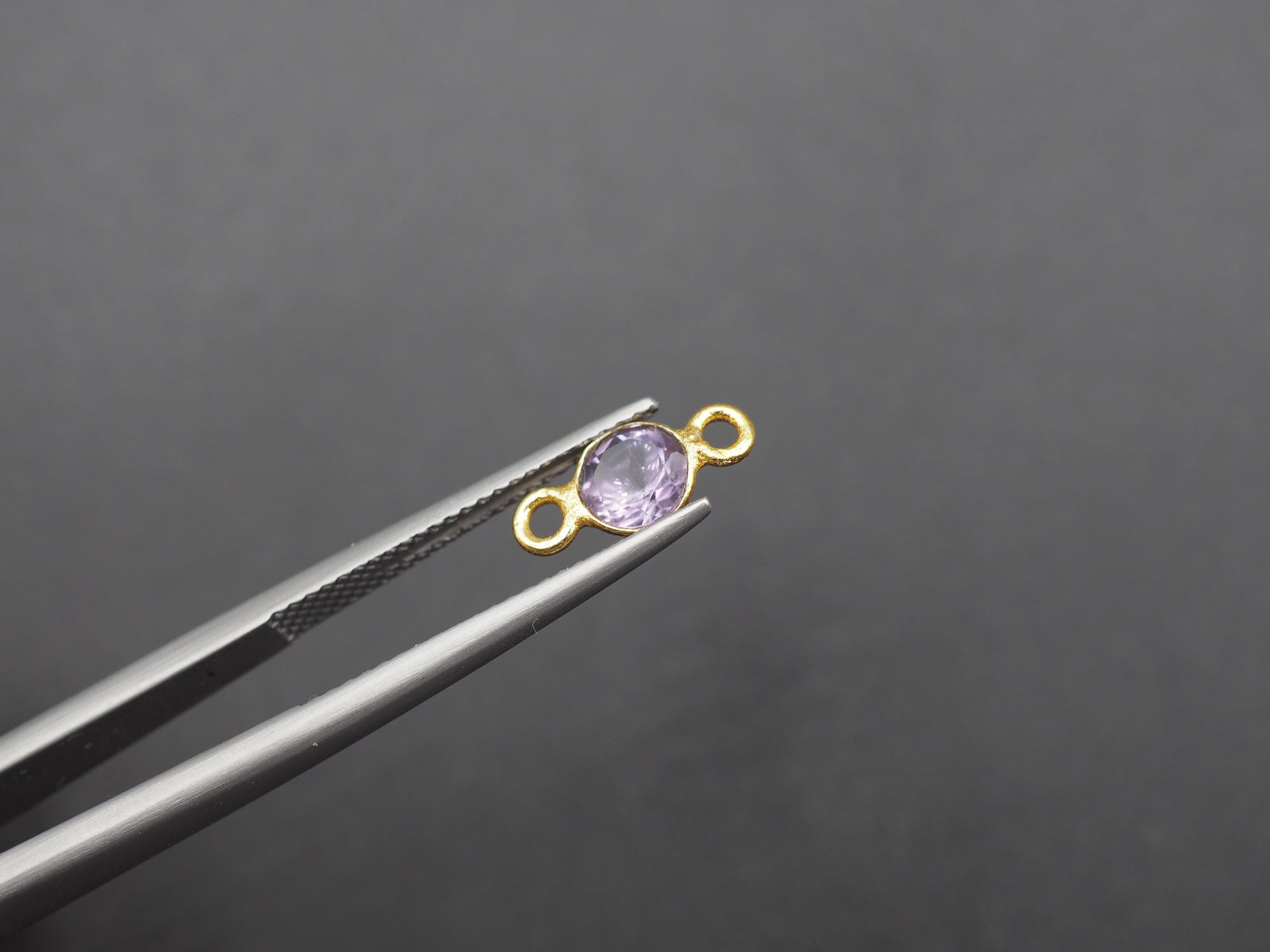 Amethyst 18K Gold Filled Bezel 5 mm, Double Connector, Amethyst Charm