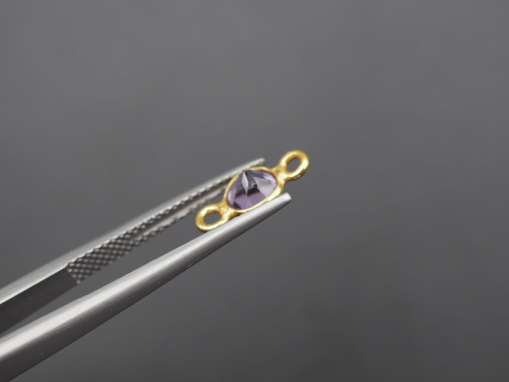 Amethyst 18K Gold Filled Bezel 5 mm, Double Connector, Amethyst Charm