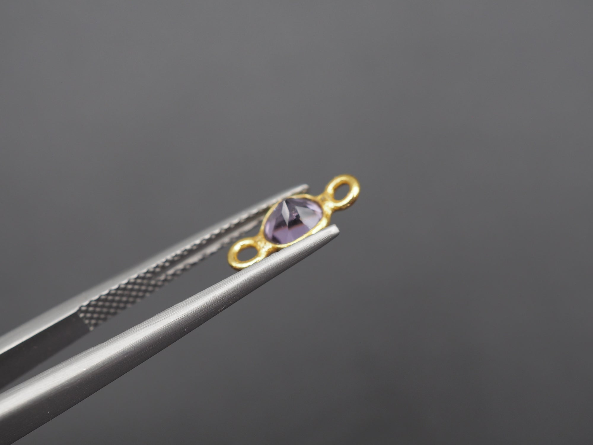 Amethyst 18K Gold Filled Bezel 5 mm, Double Connector, Amethyst Charm