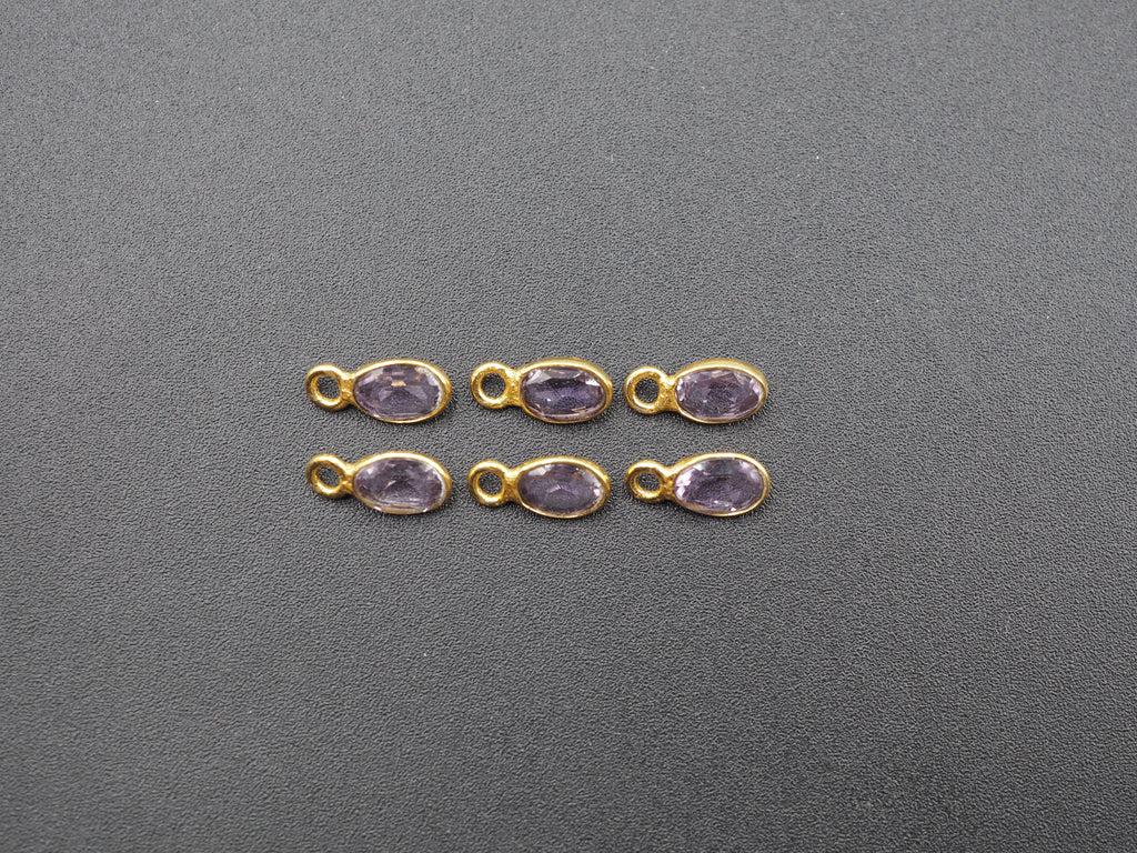 Amethyst 18K Gold Filled Bezel 6x4 mm, Single Connector, Amethyst Charm