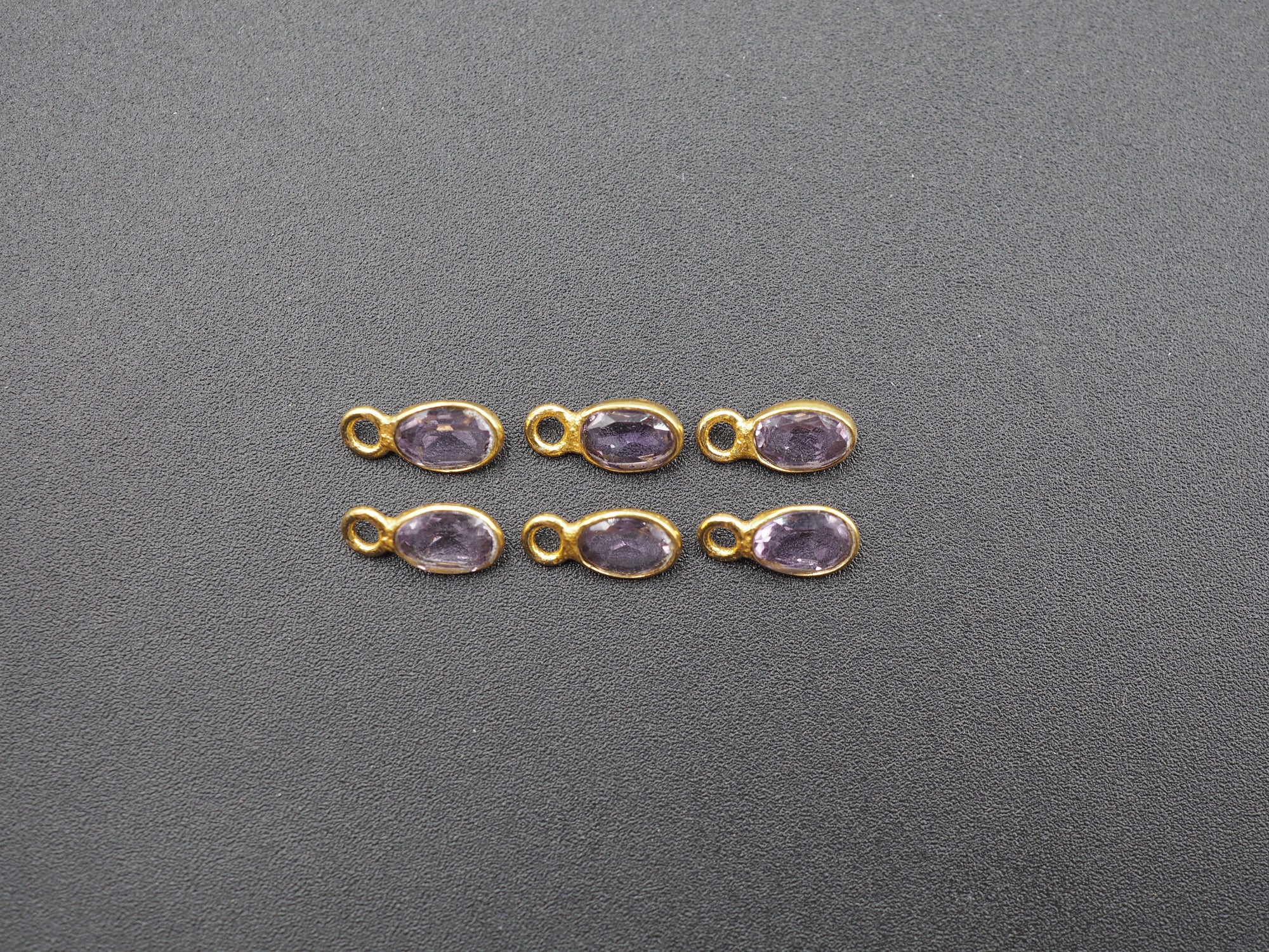 Amethyst 18K Gold Filled Bezel 6x4 mm, Single Connector, Amethyst Charm