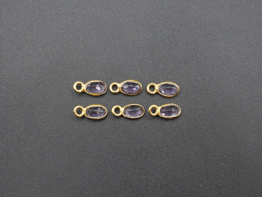 Amethyst 18K Gold Filled Bezel 6x4 mm, Single Connector, Amethyst Charm