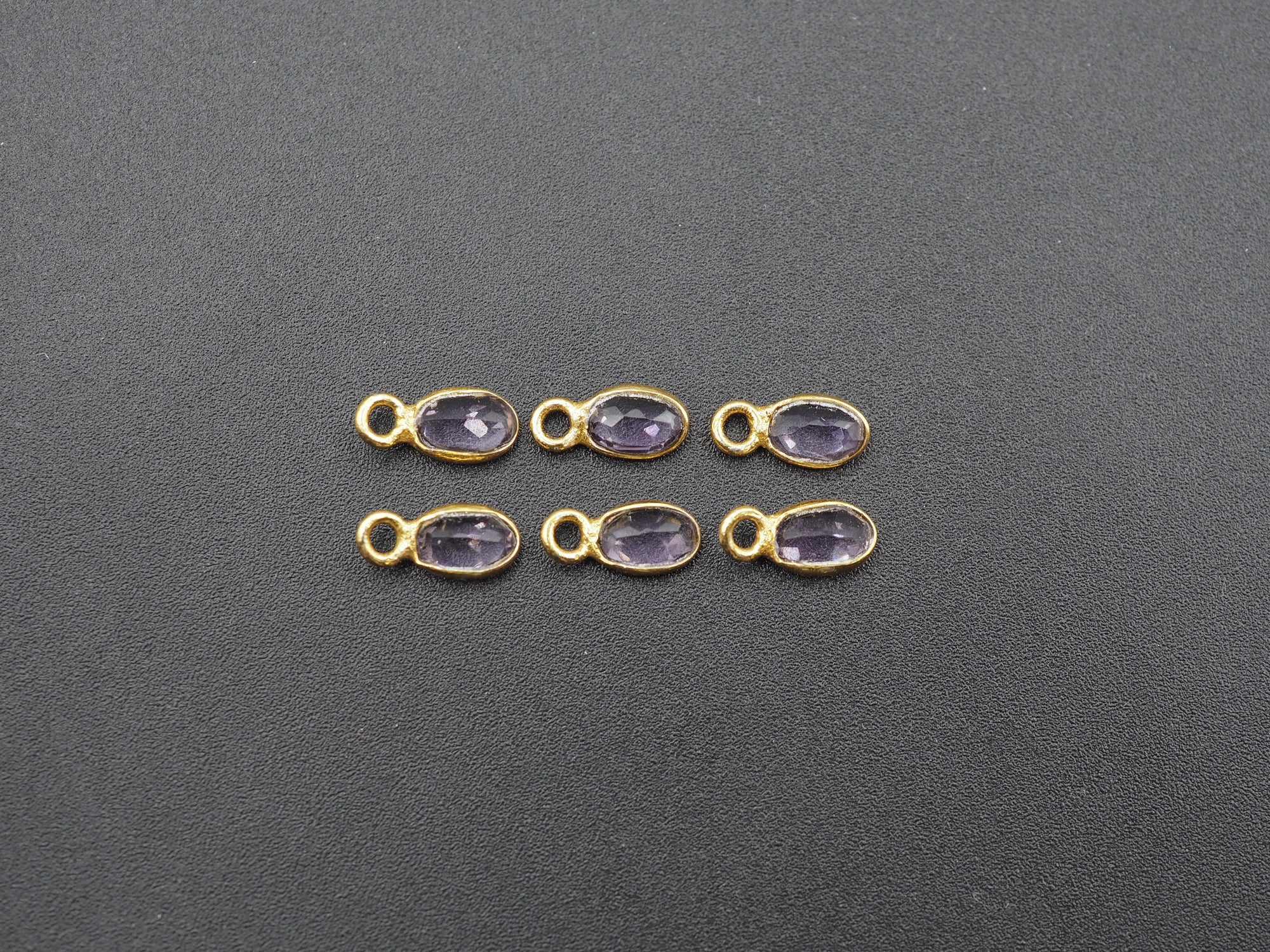 Amethyst 18K Gold Filled Bezel 6x4 mm, Single Connector, Amethyst Charm