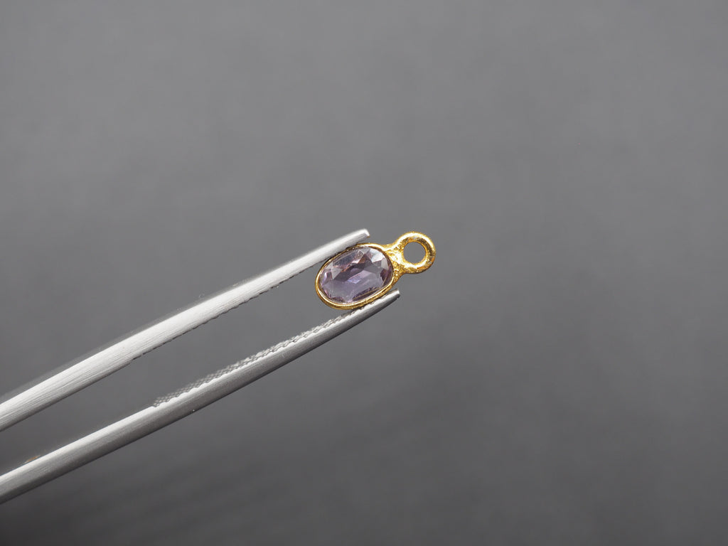 Amethyst 18K Gold Filled Bezel 6x4 mm, Single Connector, Amethyst Charm