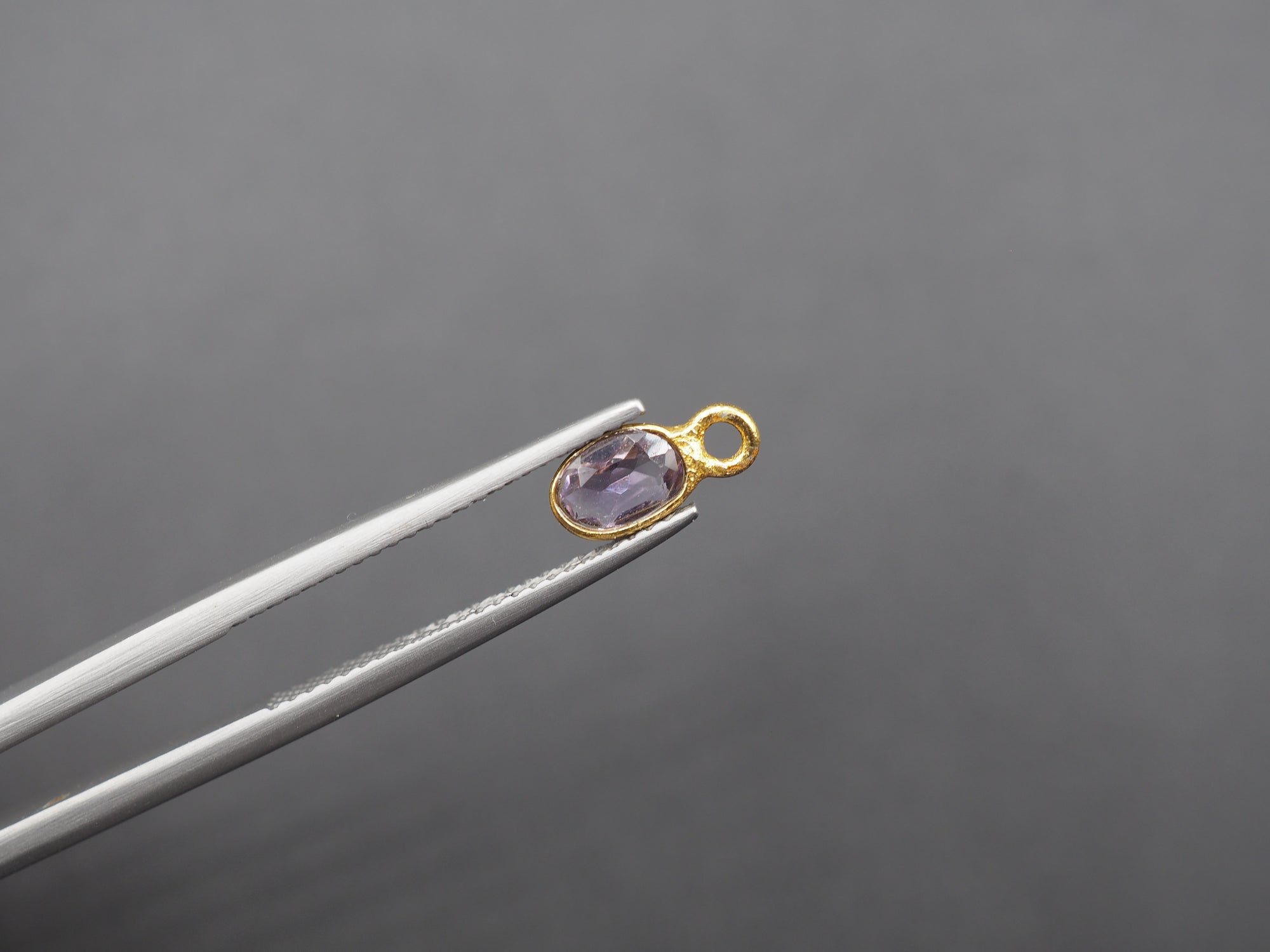 Amethyst 18K Gold Filled Bezel 6x4 mm, Single Connector, Amethyst Charm