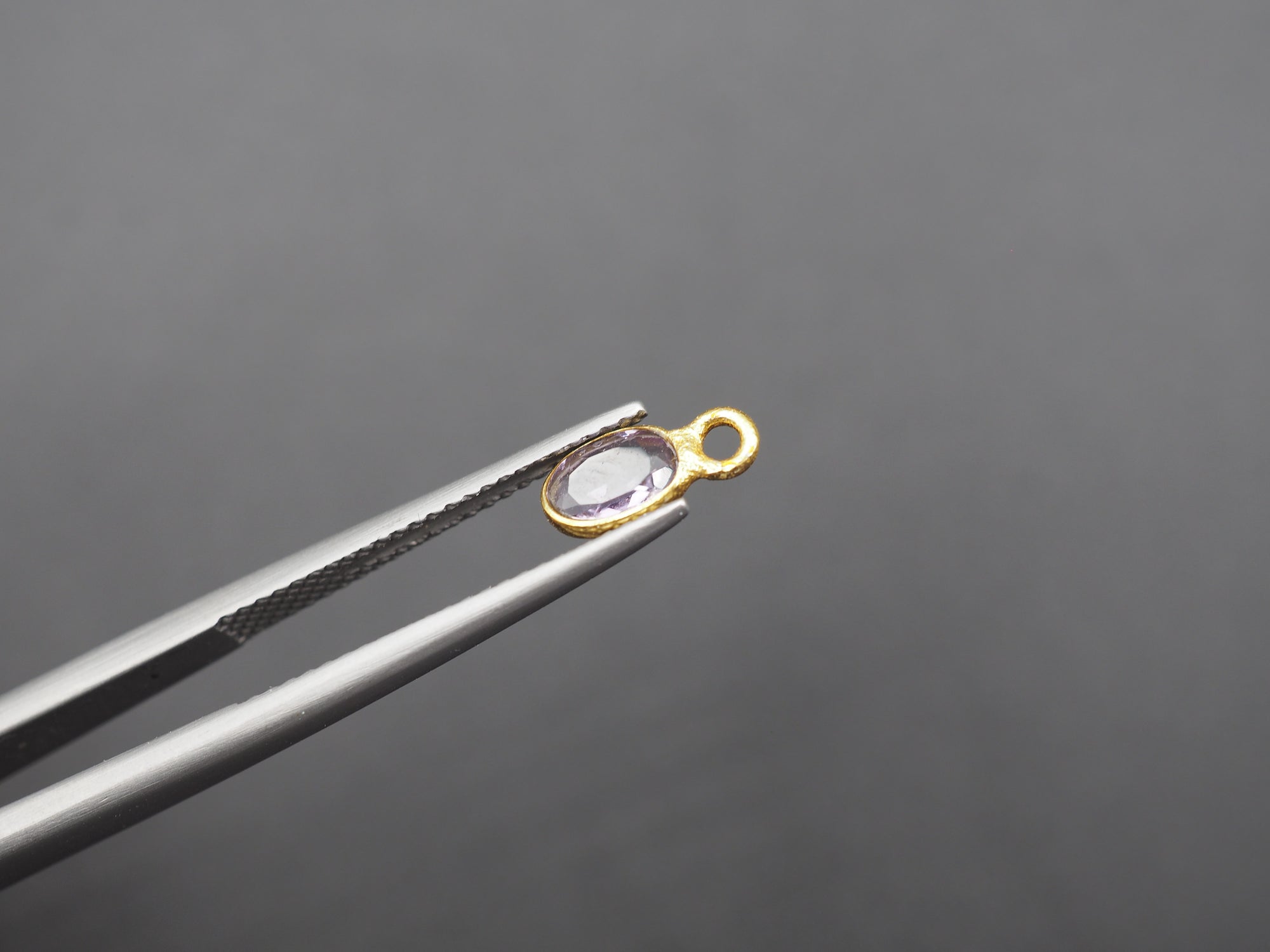 Amethyst 18K Gold Filled Bezel 6x4 mm, Single Connector, Amethyst Charm