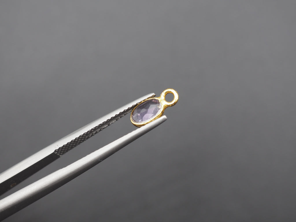 Amethyst 18K Gold Filled Bezel 6x4 mm, Single Connector, Amethyst Charm