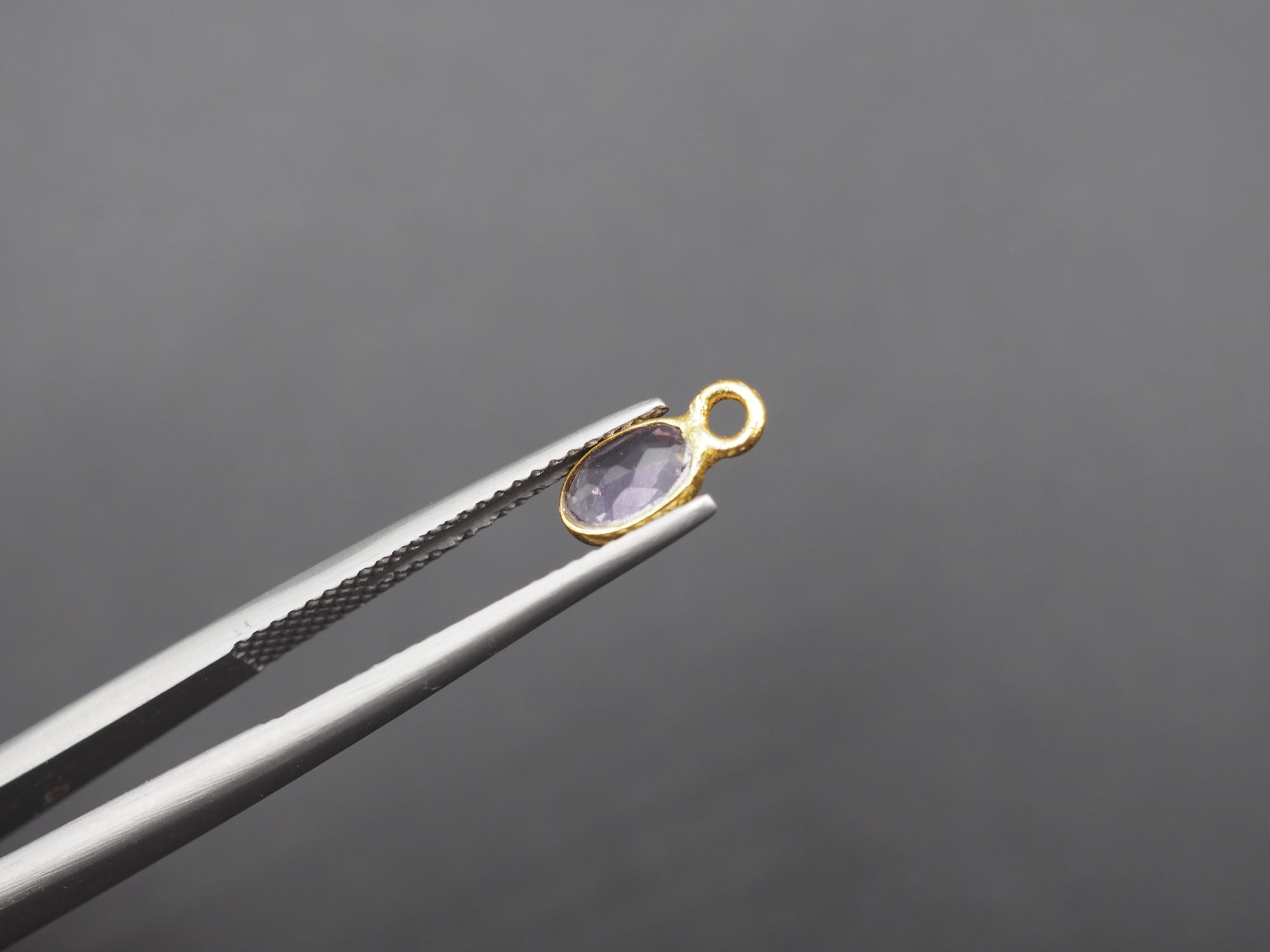 Amethyst 18K Gold Filled Bezel 6x4 mm, Single Connector, Amethyst Charm