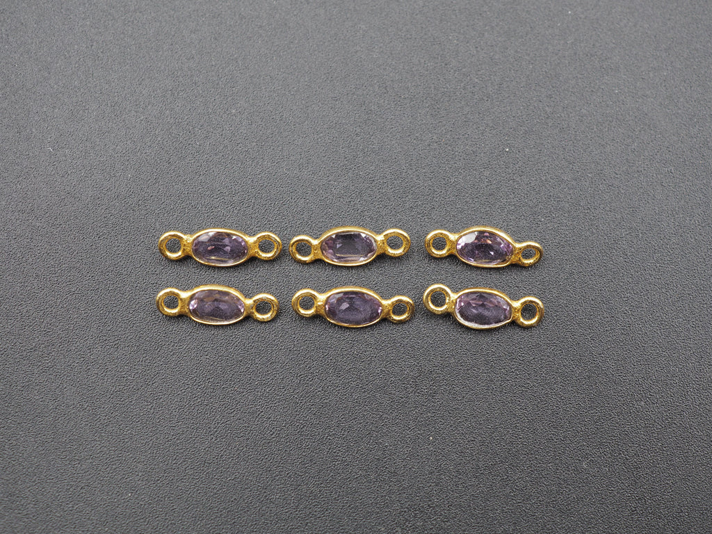 Amethyst 18K Gold Filled Bezel 6x4 mm, Double Connector, Amethyst Charm