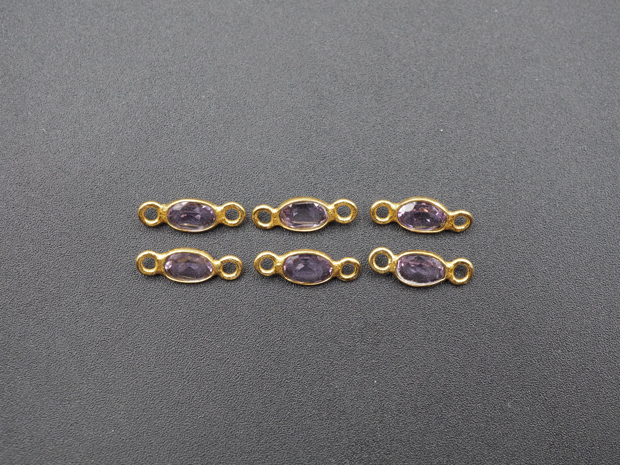 Amethyst 18K Gold Filled Bezel 6x4 mm, Double Connector, Amethyst Charm