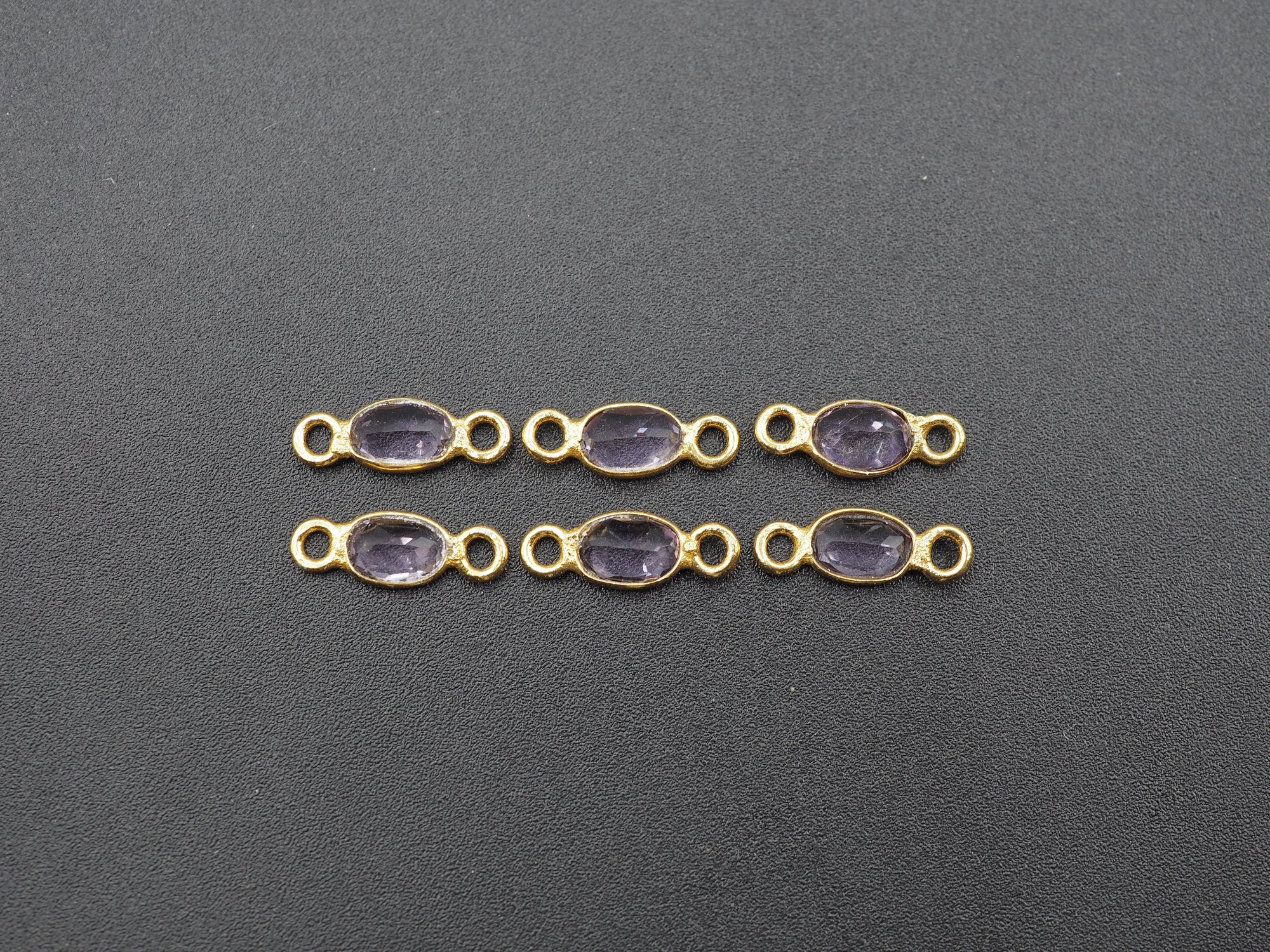 Amethyst 18K Gold Filled Bezel 6x4 mm, Double Connector, Amethyst Charm