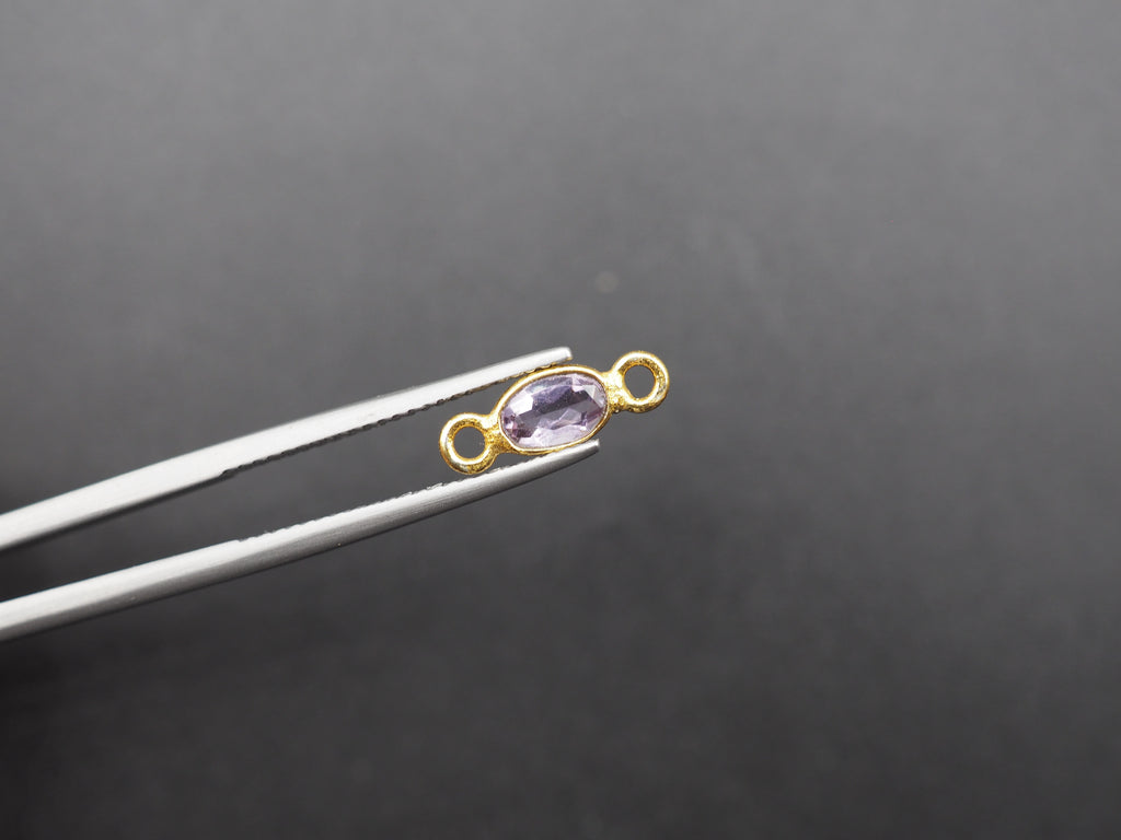 Amethyst 18K Gold Filled Bezel 6x4 mm, Double Connector, Amethyst Charm