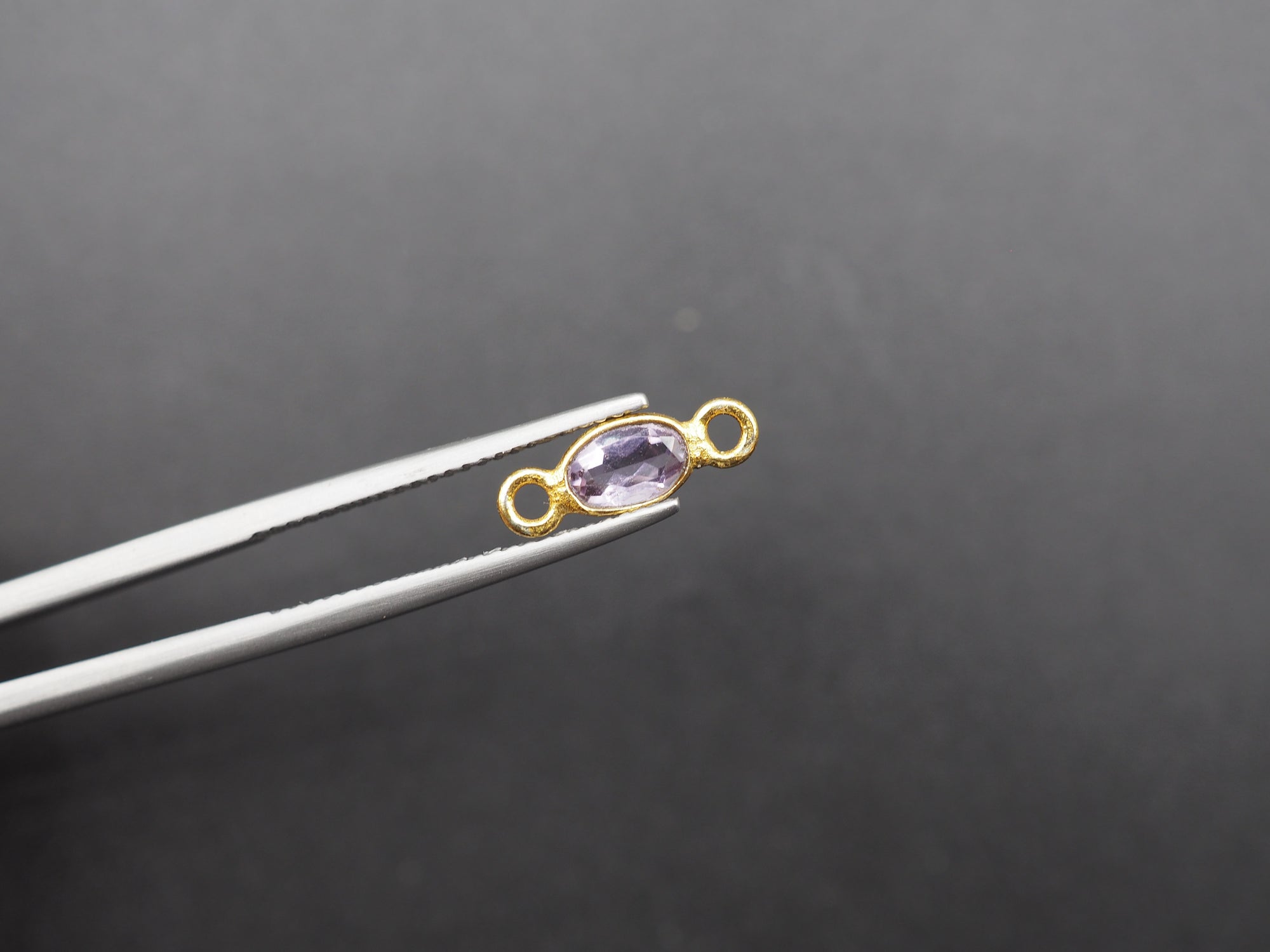 Amethyst 18K Gold Filled Bezel 6x4 mm, Double Connector, Amethyst Charm