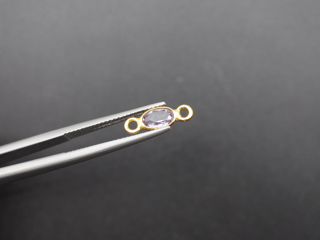 Amethyst 18K Gold Filled Bezel 6x4 mm, Double Connector, Amethyst Charm