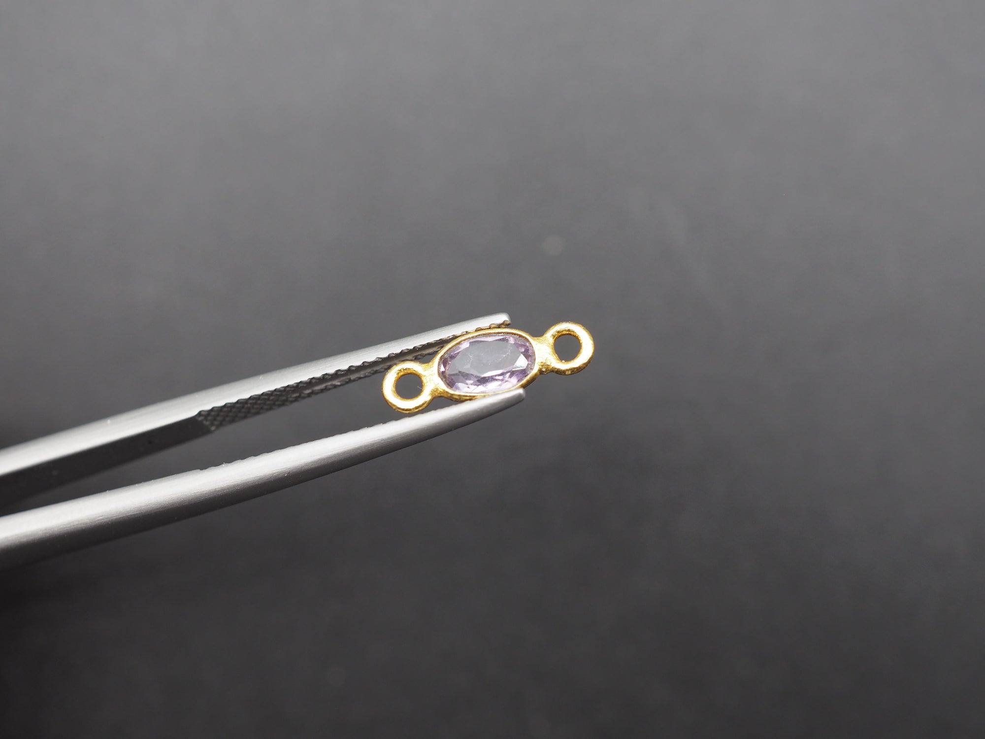 Amethyst 18K Gold Filled Bezel 6x4 mm, Double Connector, Amethyst Charm