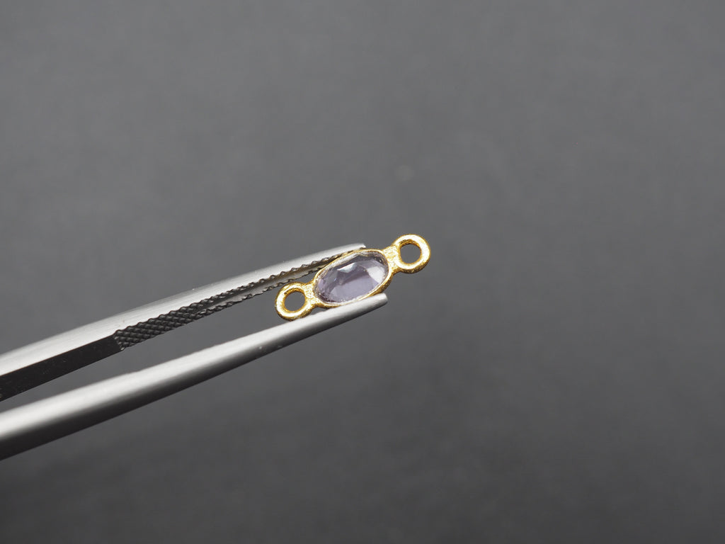 Amethyst 18K Gold Filled Bezel 6x4 mm, Double Connector, Amethyst Charm