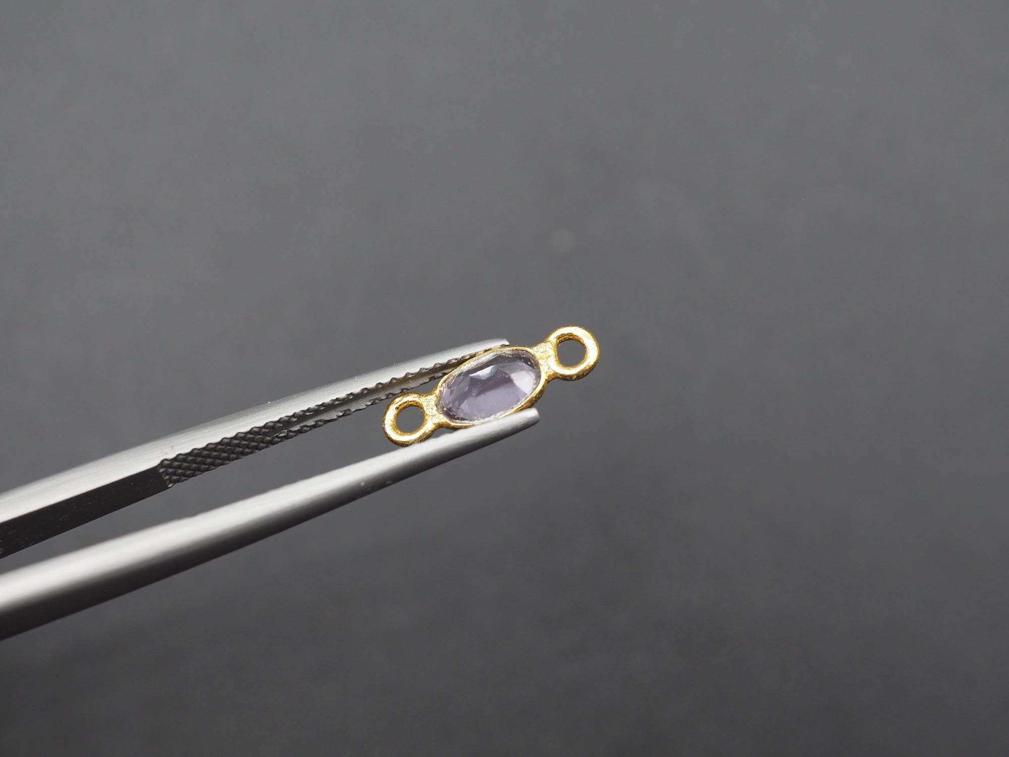 Amethyst 18K Gold Filled Bezel 6x4 mm, Double Connector, Amethyst Charm