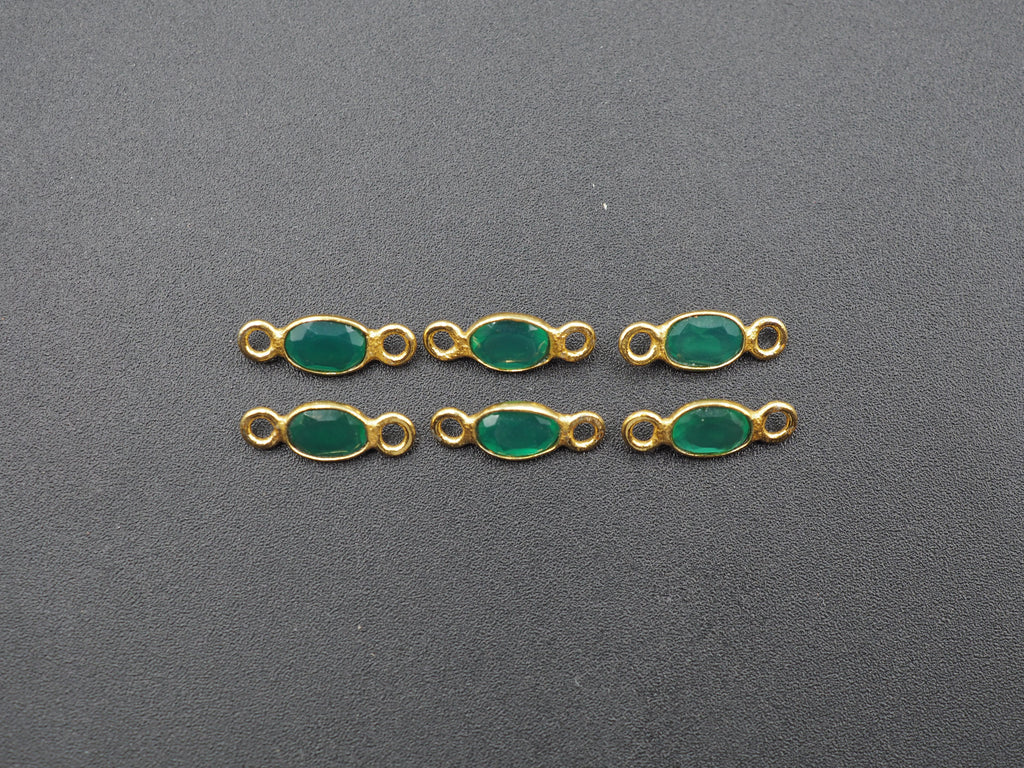 Green Onyx 18K Gold Filled Bezel 6x4 mm, Double Connector Onyx Charm