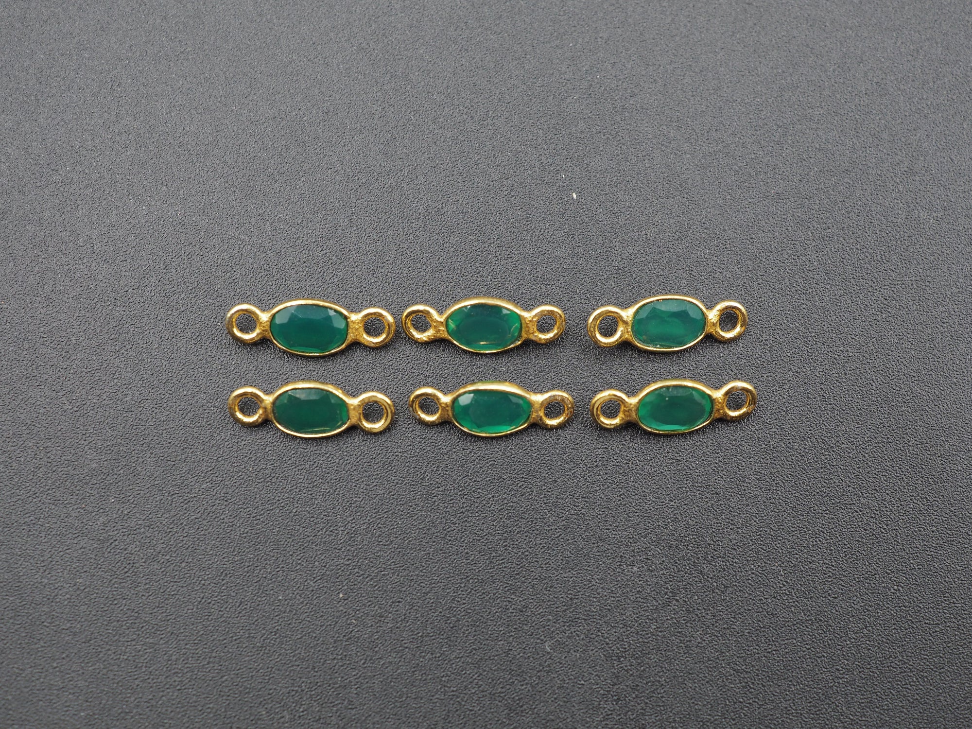 Green Onyx 18K Gold Filled Bezel 6x4 mm, Double Connector Onyx Charm