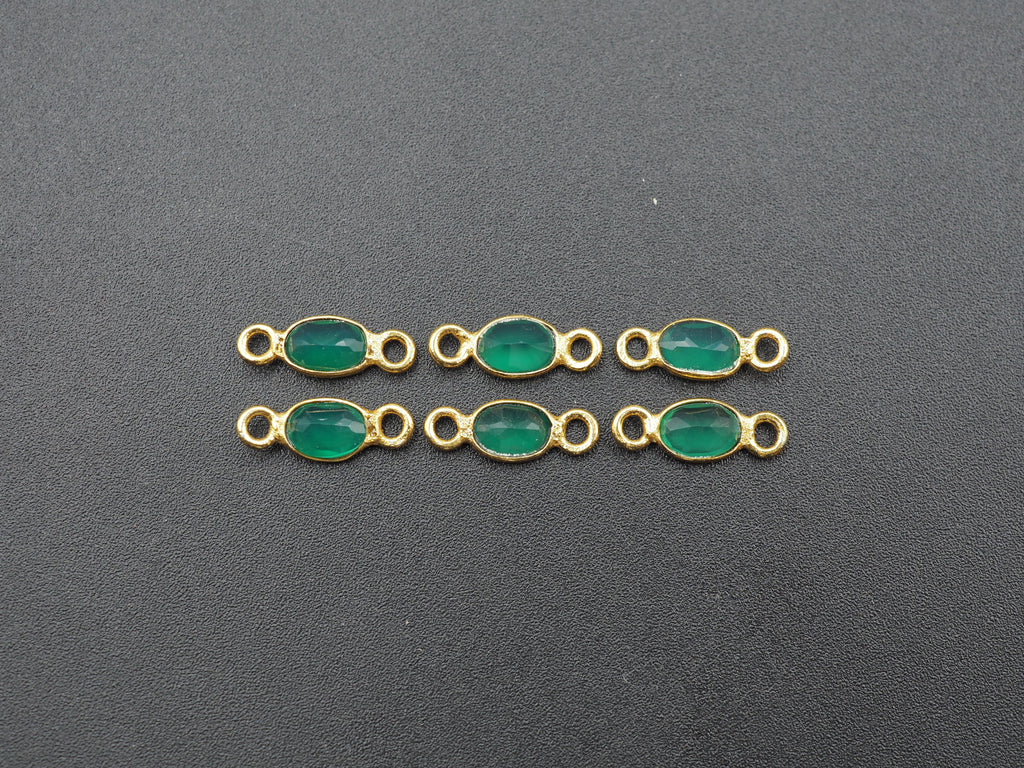 Green Onyx 18K Gold Filled Bezel 6x4 mm, Double Connector Onyx Charm