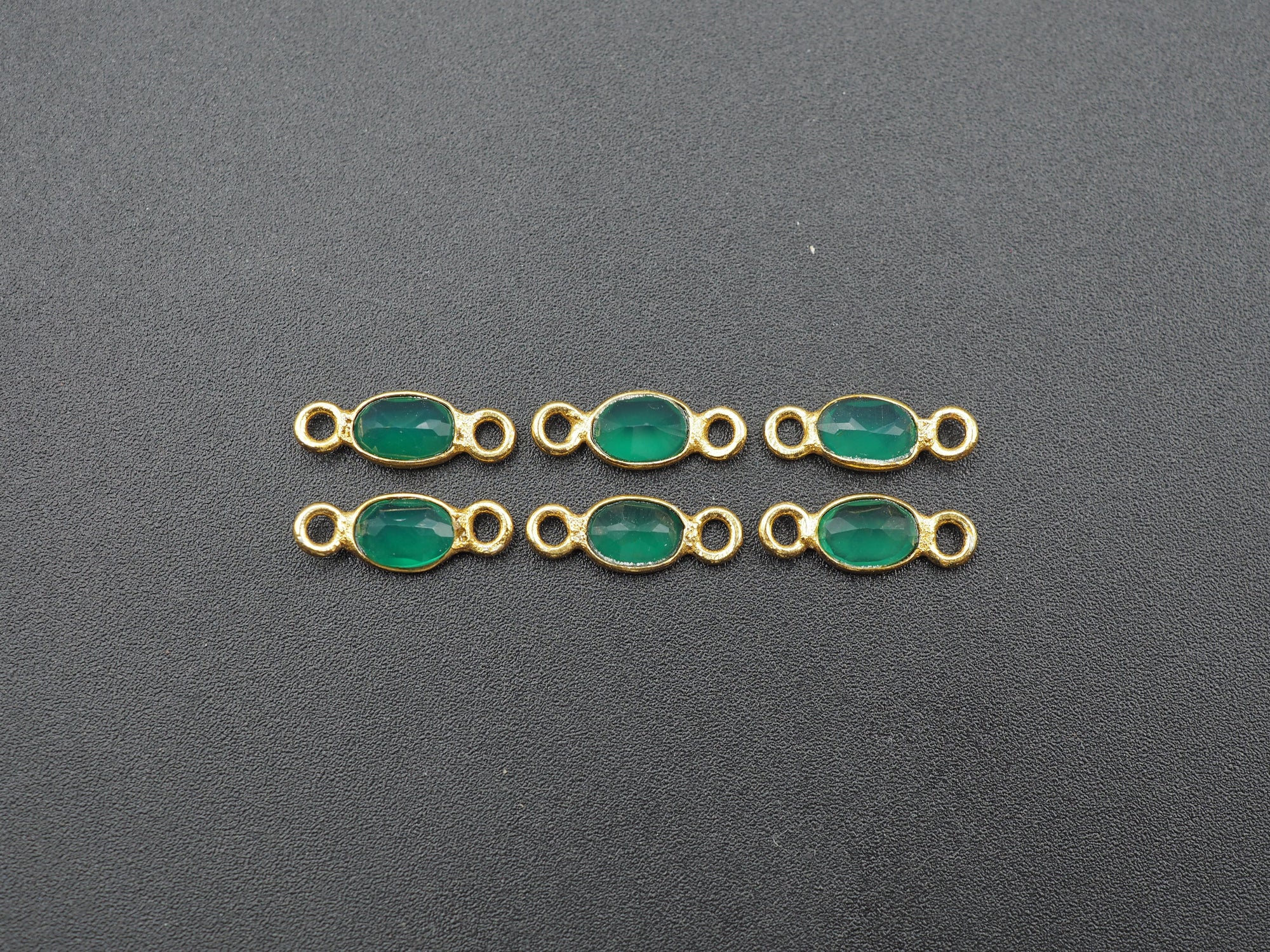 Green Onyx 18K Gold Filled Bezel 6x4 mm, Double Connector Onyx Charm