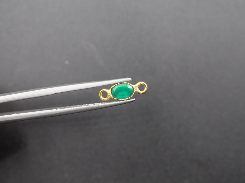 Green Onyx 18K Gold Filled Bezel 6x4 mm, Double Connector Onyx Charm