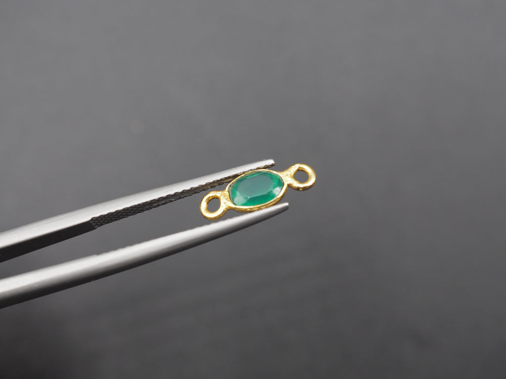 Green Onyx 18K Gold Filled Bezel 6x4 mm, Double Connector Onyx Charm