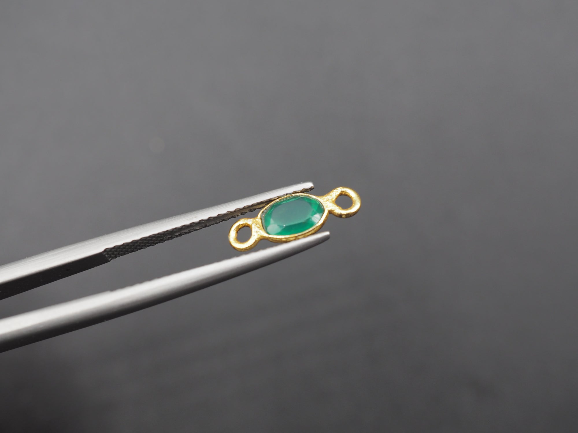 Green Onyx 18K Gold Filled Bezel 6x4 mm, Double Connector Onyx Charm