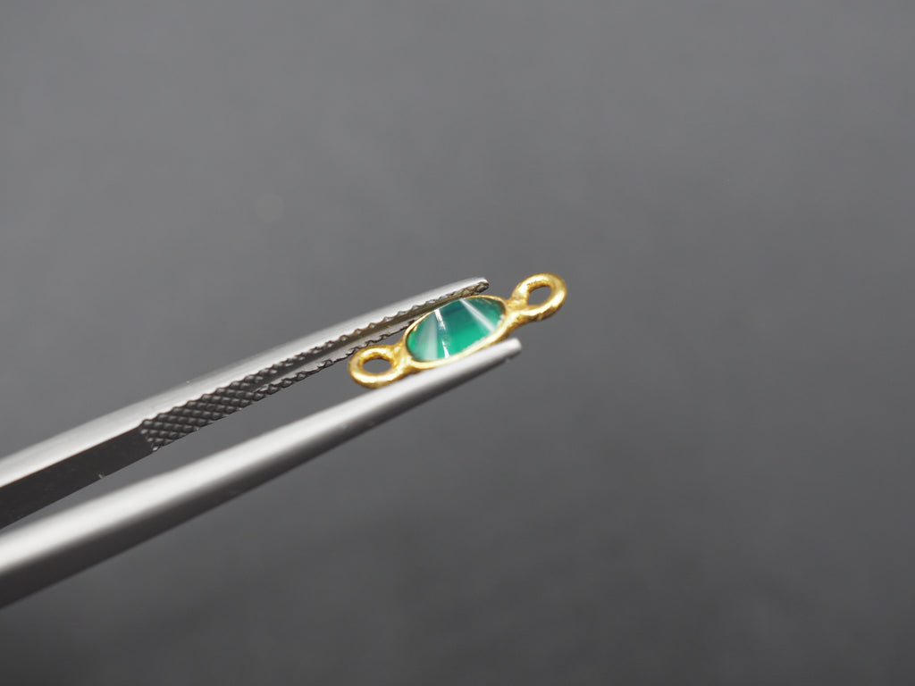 Green Onyx 18K Gold Filled Bezel 6x4 mm, Double Connector Onyx Charm